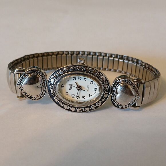 Vintage Moulin Women's Silver Tone Heart Detail Watch Quartz Japan Movt - Picture 1 of 12